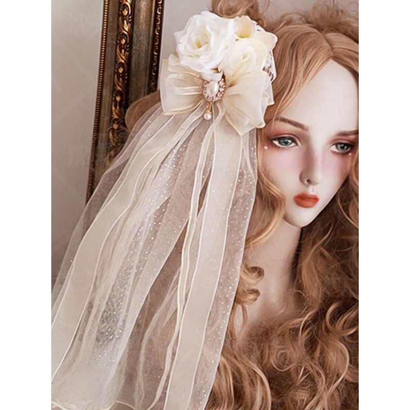 Lolita Headdress Ecru White Polyester Flowers Accessory Headwear Lolita Headband Sweet ROCOCO