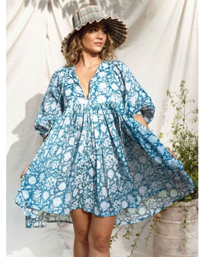 Women Boho Dress V-Neck Half Sleeves Printed Oversized Beach Dress Bohemian Casual Spring Summer