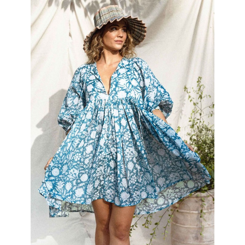 Women Boho Dress V-Neck Half Sleeves Printed Oversized Beach Dress Bohemian Casual Spring Summer