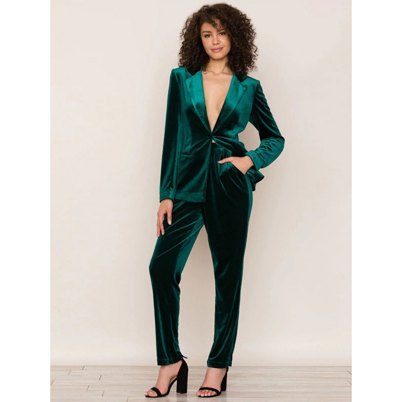 Women Two Piece Suits Velour Blazer Set Spring Outfit Classic  Traditional Fall Winter