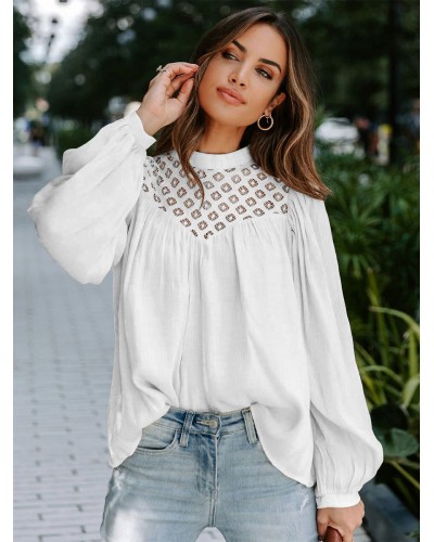 Long Sleeves Tees White Cut Out Tee Shirt For Women Casual