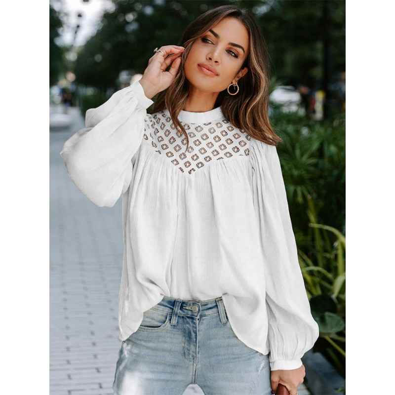 Long Sleeves Tees White Cut Out Tee Shirt For Women Casual