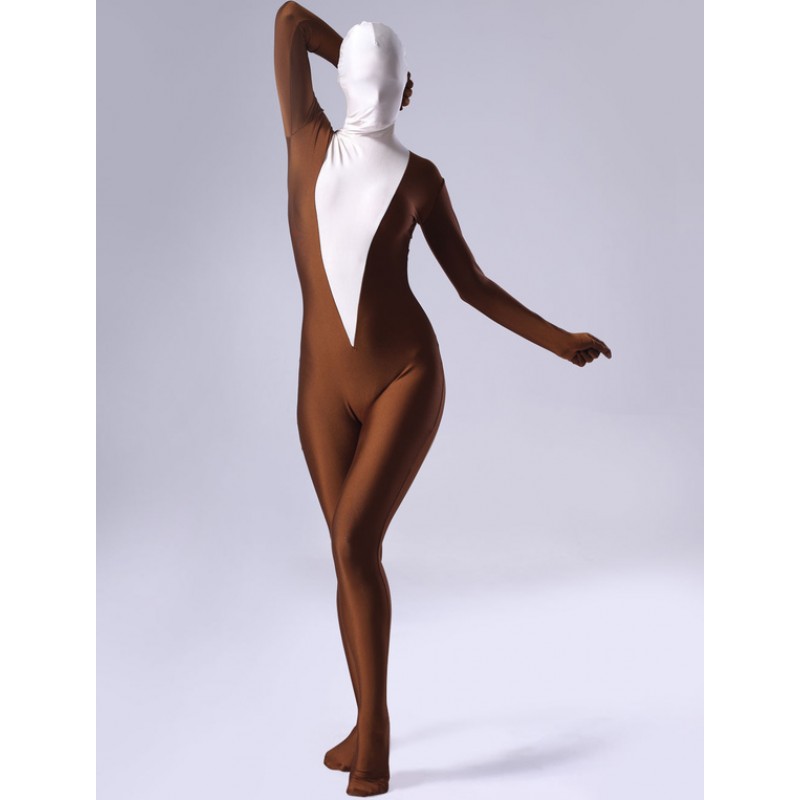 Unisex Morph Suit Split Color Lycra Spandex Fabric Zentai Suit Women's Full Body Suit