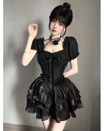 Gothic Lolita Dresses Tiered Ruffles Black Black