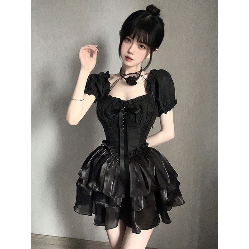 Gothic Lolita Dresses Tiered Ruffles Black Black