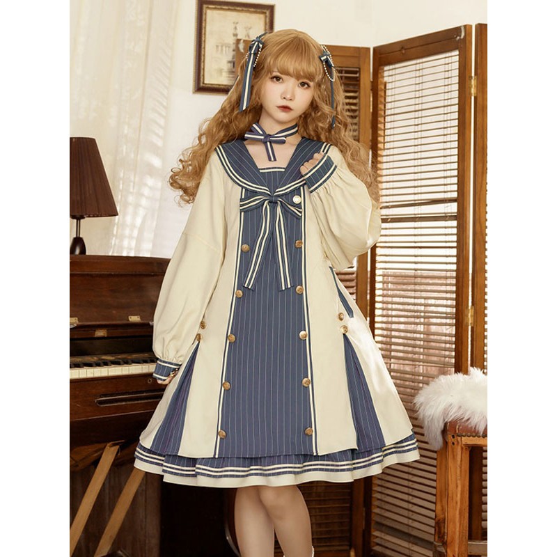 Sweet Lolita Dress Polyester Long Sleeves Bows Dress