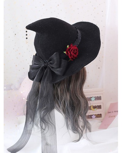 Gothic Lolita Hat Bowknot Rose Polyester Black Lolita Accessories