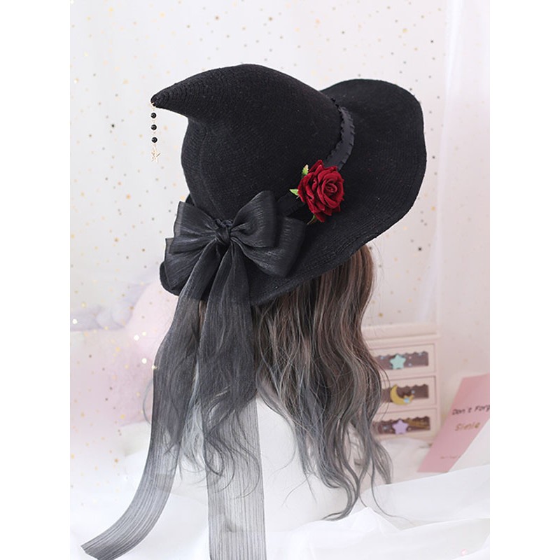 Gothic Lolita Hat Bowknot Rose Polyester Black Lolita Accessories