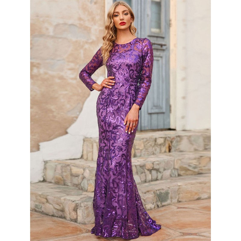 Women Birthday Dress Jewel Neck Long Sleeves Sexy Long Dress Maxi Fall