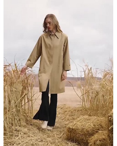 Women Trench Coat For Woman Turndown Collar Long Sleeves Solid Color Outerwear Trench Coats Spring Fall Street Wear Daily Casual Field