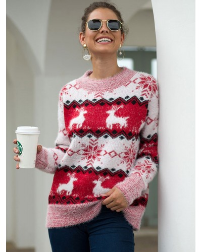 Women Pullover Sweater Christmas 2023 Elk Knit Tops Classic  Traditional Casual Fall Winter