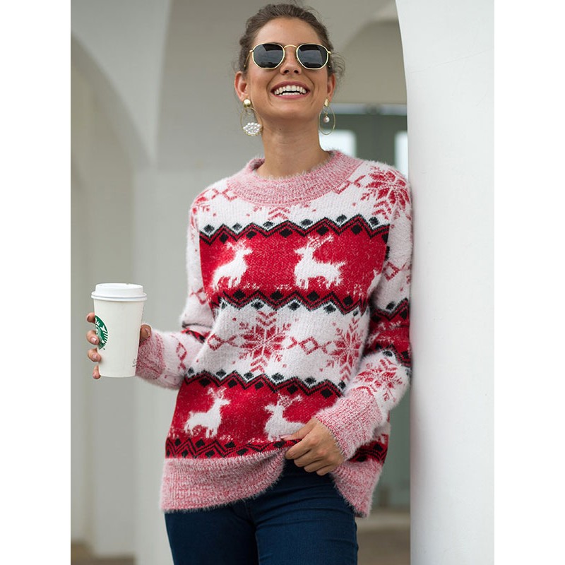 Women Pullover Sweater Christmas 2023 Elk Knit Tops Classic  Traditional Casual Fall Winter