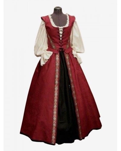 Medieval Vintage Dress Red Layered Bows Sleeveless Halter Swing Dress Prom Dress Euro-Style Middle Ages Holiday