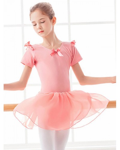 Women Ballet Dress Pink 's Kid's Ballerina Bows Pleated Artwork Backless Lycra Spandex Dress Dancing Wear Tunic Elegant Art Deco/Retro