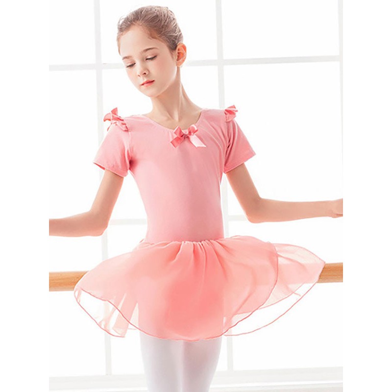 Women Ballet Dress Pink 's Kid's Ballerina Bows Pleated Artwork Backless Lycra Spandex Dress Dancing Wear Tunic Elegant Art Deco/Retro