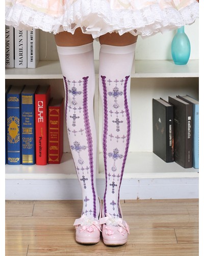 Sweet Lolita Purple Printed Lolita Knee High Socks