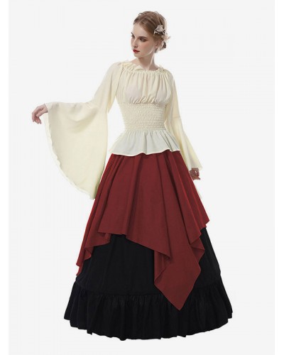 Victorian Costume Retro Long Trumpet Sleeve Chiffon Women’s Medieval Dress Carnival Middle Ages Mardi Gras Halloween