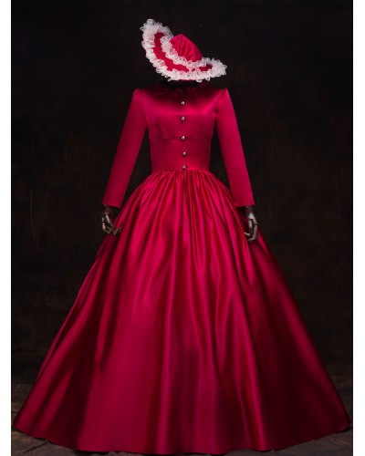 Victorian Dress Costume Women's Red Baroque Masquerade Ball Gowns Long Sleeves Stand Collar With Hat Victorian Era Clothing Retro Costume Royal Mardi Gras Halloween