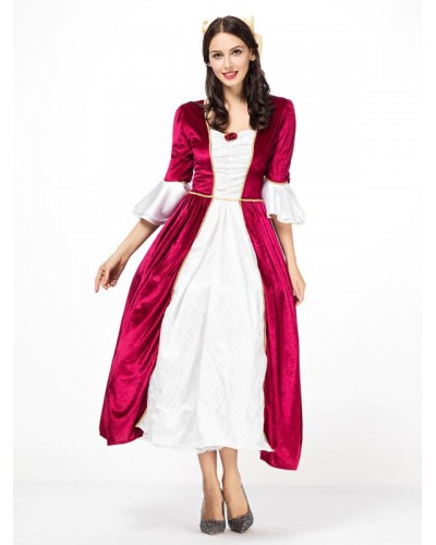 Victorian Era Clothing Retro Costume Women's Princess Queen Red Round Neck Half Sleeves Costume Vintage Dresses Middle Ages Mardi Gras Halloween