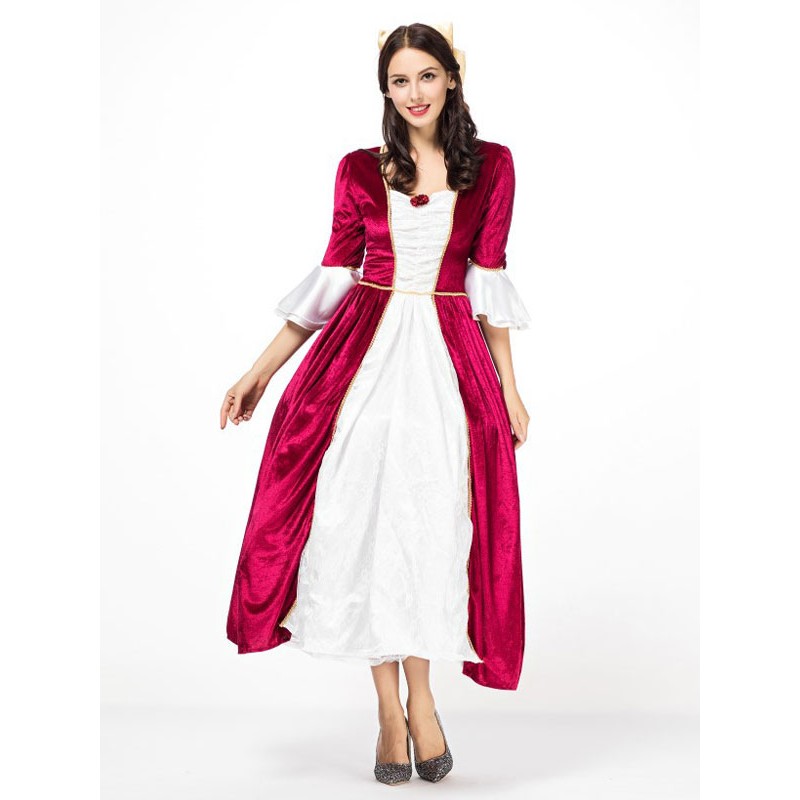 Victorian Era Clothing Retro Costume Women's Princess Queen Red Round Neck Half Sleeves Costume Vintage Dresses Middle Ages Mardi Gras Halloween