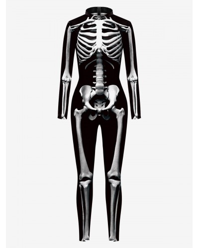 Women Halloween Jumpsuit Black Sliver Leotard Skeleton Halloween Scary Lycra Spandex Catsuit Zentai