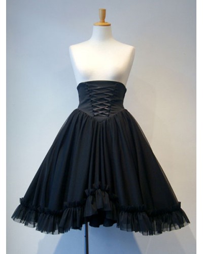 Gothic Lolita SK Tulle Layered Ruffle Pleated Black Lolita Skirt Daily Casual Party Tea Party