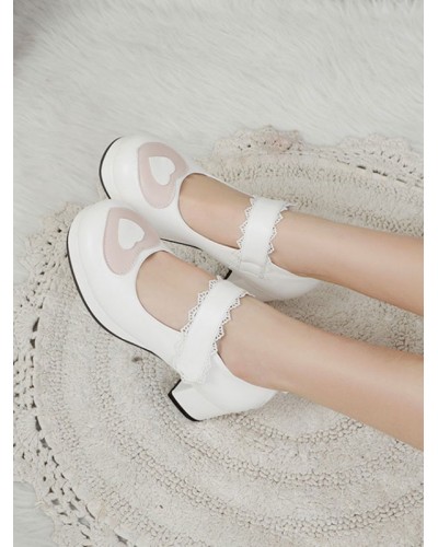 Sweet Lolita Footwear White Cascading Ruffles Round Toe PU Leather Lolita Pumps