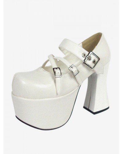 Sweet White Ravel Round Toe Leather Sky High(> 4quot;) Lolita Shoes