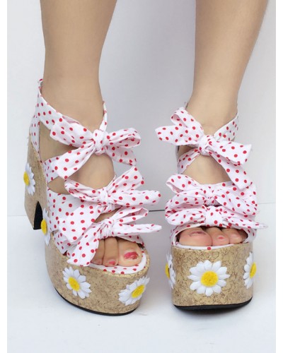 Sweet Lolita Shoes Pink Bow Platform Polka Dot Lolita Sandals