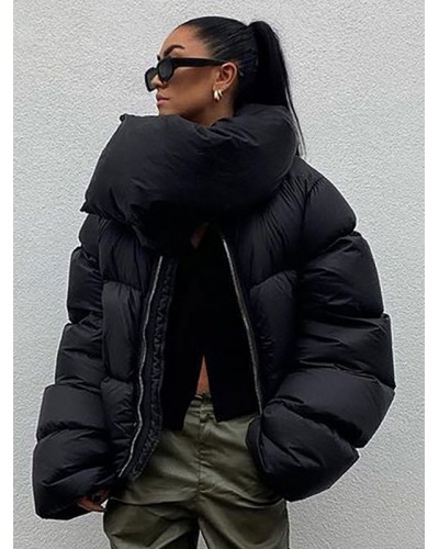 Puffer Jacket Coats Black Stand Collar Winter Outerwear 2023 Casual