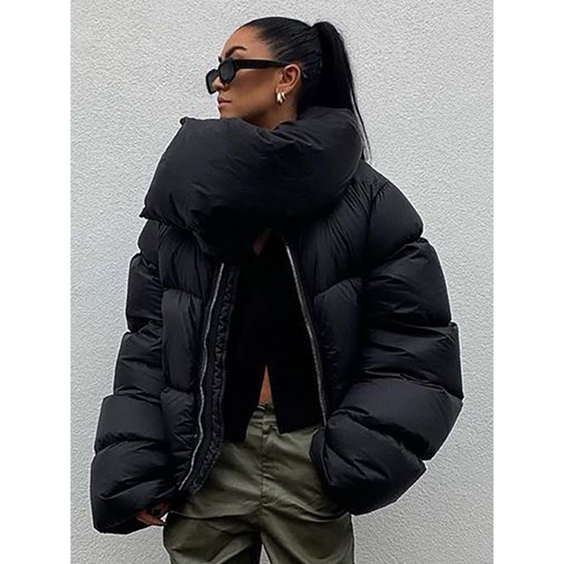 Puffer Jacket Coats Black Stand Collar Winter Outerwear 2023 Casual