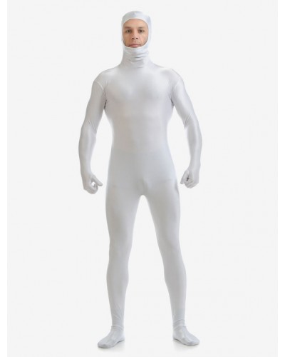 White Adults Zentai Suit Lycra Spandex Bodysuit With Face Opened