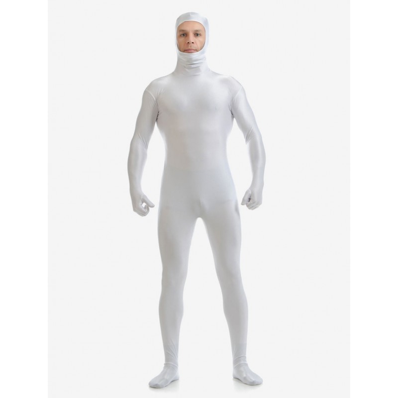 White Adults Zentai Suit Lycra Spandex Bodysuit With Face Opened