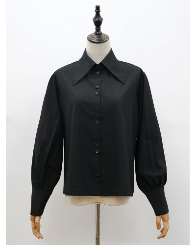 Black Lolita Blouses Polyester Turnover Collar Long Sleeves Top Classic Lolita Shirt Tops Daily Casual