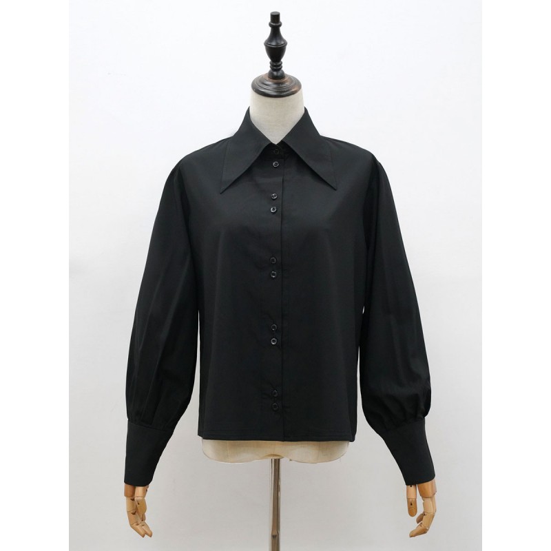 Black Lolita Blouses Polyester Turnover Collar Long Sleeves Top Classic Lolita Shirt Tops Daily Casual