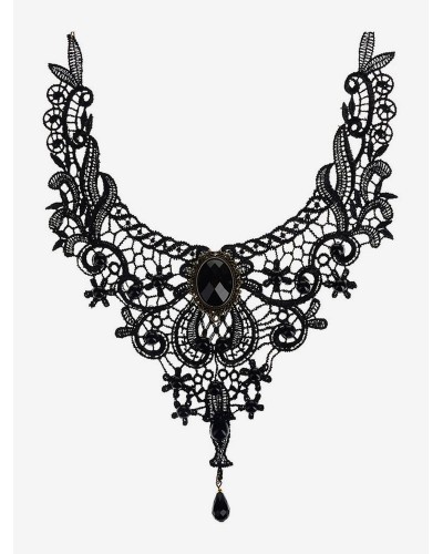 Gothic Lolita Black Lace Cut Out Heart And Flower Lolita Choker Collar Necklace