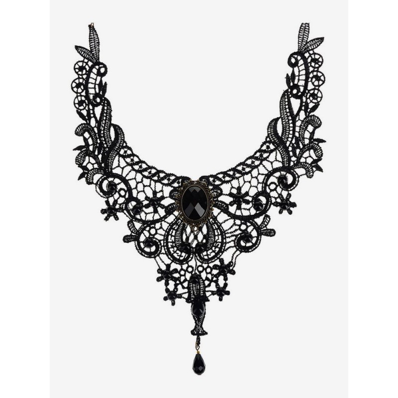 Gothic Lolita Black Lace Cut Out Heart And Flower Lolita Choker Collar Necklace