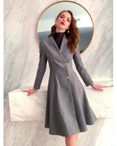 Women Gray Wrap Coat For Woman V-Neck Warm Winter Outerwear 2023 Classic  Traditional Casual Street Wear Field Dating Office  Career