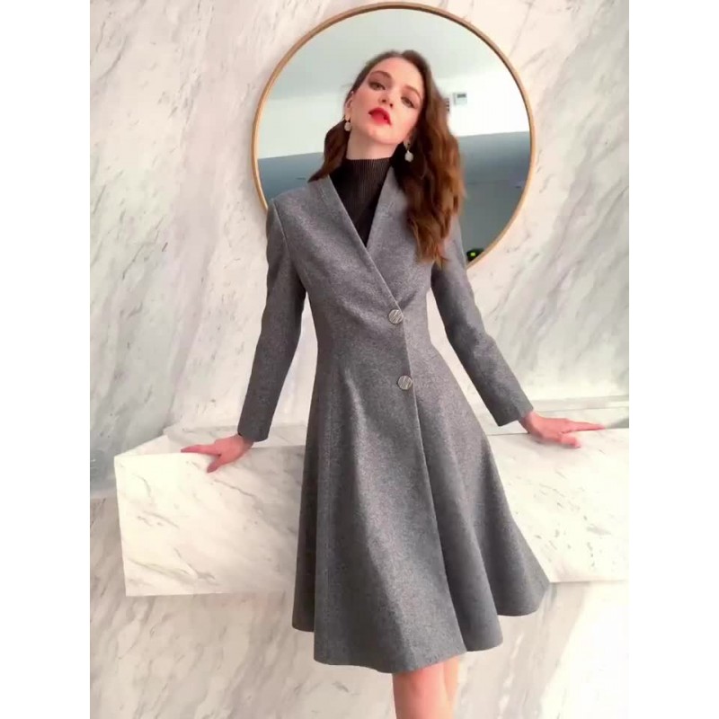 Women Gray Wrap Coat For Woman V-Neck Warm Winter Outerwear 2023 Classic  Traditional Casual Street Wear Field Dating Office  Career