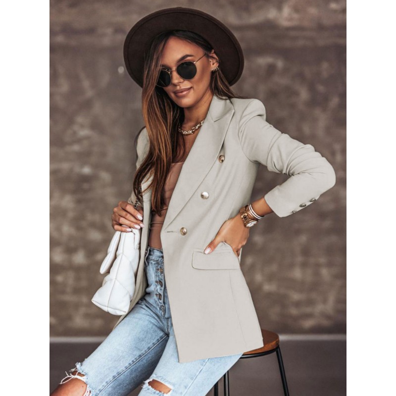 Women Blazer Jacket White Solid Color Turndown Collar Double Breasted Slim Fit Spring Fall Chic Street Outerwear Classic  Traditional Street Wear Field Office  Career