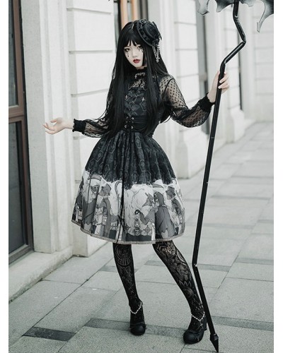 Gothic Lolita JSK Dress Black Sleeveless Ruffles Lolita Jumper Jumper Skirts