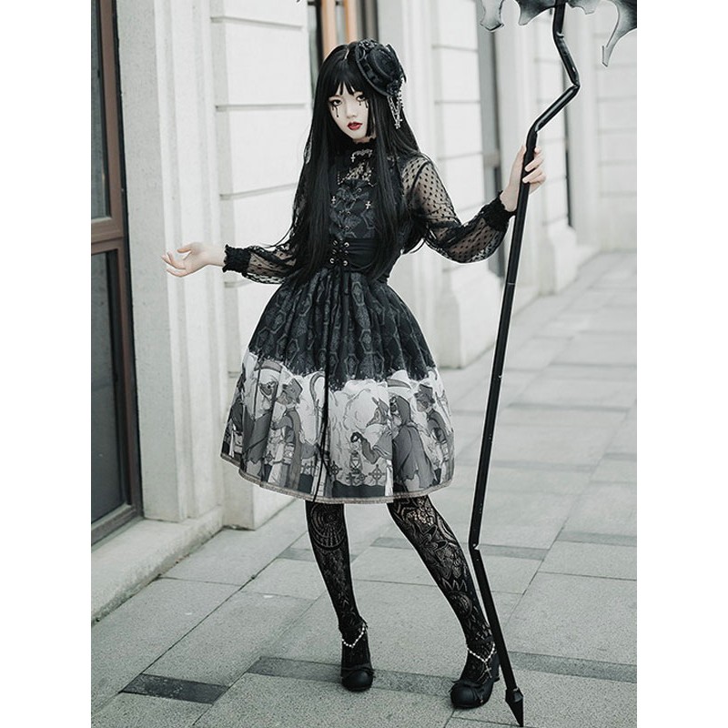 Gothic Lolita JSK Dress Black Sleeveless Ruffles Lolita Jumper Jumper Skirts