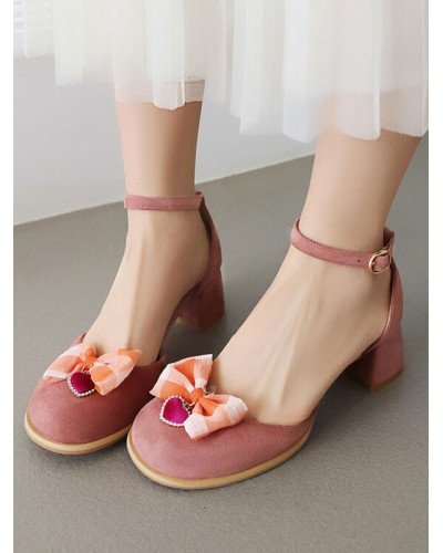 Sweet Lolita Sandals Bows Round Toe PU Leather Pink Lolita Summer Shoes