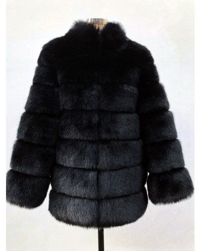 Faux Fur Coats Ecru White No Waistline Long Sleeves Winter Coat Faux Fur Coat