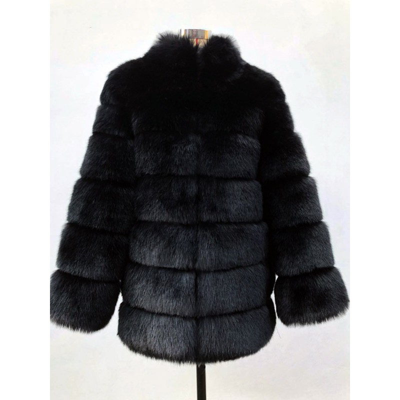 Faux Fur Coats Ecru White No Waistline Long Sleeves Winter Coat Faux Fur Coat