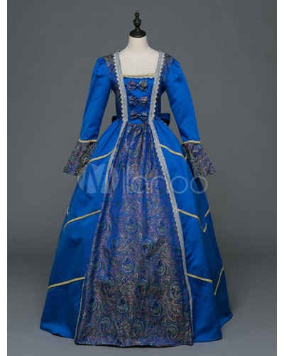 Women Retro Costume Victorian Dress Ball Gowns Masquerade Blue Long Sleeve Halloween Vintage Costume Sets Baroque