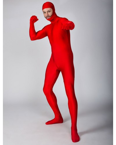 Red Zentai Suit Lycra Spandex Bodysuit With Face Opened