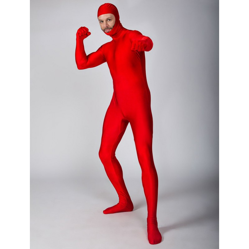 Red Zentai Suit Lycra Spandex Bodysuit With Face Opened