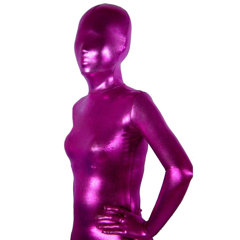 Halloween Unisex Fushcia Shiny Metallic Zentai Suit Solid