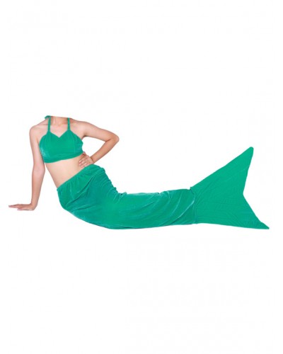 Unisex Halloween Green Velvet Tail Mermaid Animal Zentai Halloween